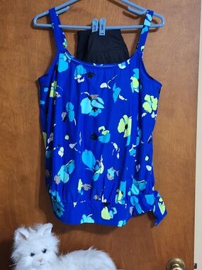 Beach House Royal Blue Floral Tie-Side Tank
